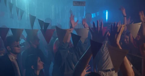 Close up multi-ethnic people during colorful party in different clothes drinking Stock Footage 115393074