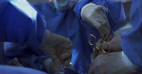 Close-up of Multi-ethnic surgeons performing surgery in operation theater at Stock Footage 116123484