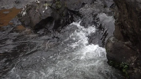 Close up of multi layer waterfall among the dirty stone Stockbeeldmateriaal 90860463