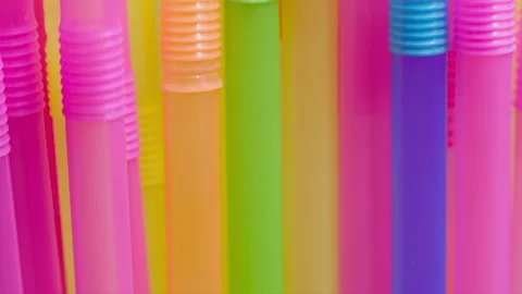 Close-up of multicolored cocktail tubes, camera movement Stock Footage 140394106