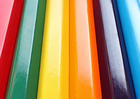 Close up of Multicolored pencils on white background. Concept rainbow color  Stock Photos