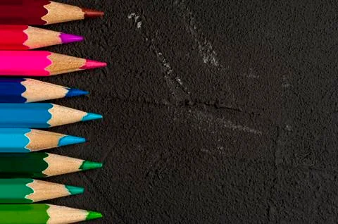 Close-up of multicolored sharpened pencils Stock Photos
