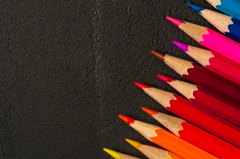 Close-up of multicolored sharpened pencils Stock Photos