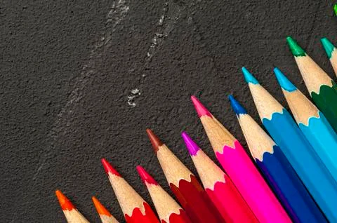 Close-up of multicolored sharpened pencils Stock Photos