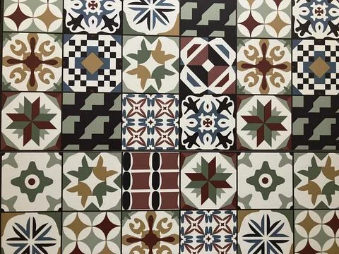 Close up of multicoloured, symmetrical patterned squares Stock Photos