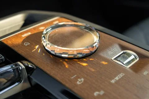 Close up multimedia system control in luxury car BMW IX Stock Photos