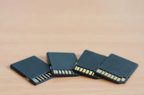 Close-up of multiple  old  sdhc  memory cards and adapters . Stock Photos