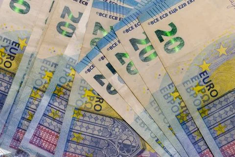 Close-up of Multiple Twenty Euro Banknotes Stock Photos