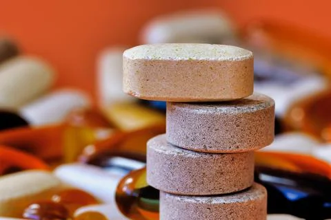 Close-up of multivitamin biologically active supplements. mental wellbeing Foto stock