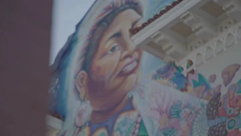 Close-up of mural painting with foreground element, San Francisco Stockbeeldmateriaal 333576043