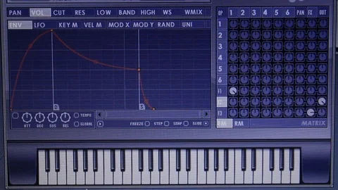 Close up of music editing computer software on monitor screen during piano music Stock Footage 99253527