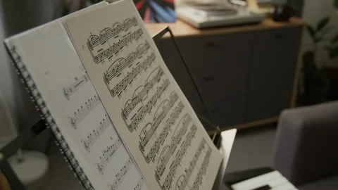 Close Up of Music Notes on Stand in Studio Apartment Stock Footage 333417141