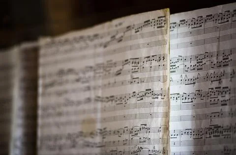 Close-up of music sheets with notes, Lesser Poland, Poland Foto stock