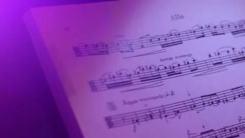 Close up on musical score. Slider camera movement. Stock Footage 135617046