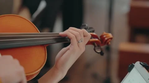 Close up of musician playing violin strings Stock Footage 322557127
