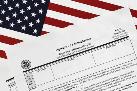 Close-up of n-400 form. application for naturalization topview Stock-Fotos