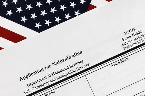 Close-up of n-400 form. application for naturalization topview Foto stock