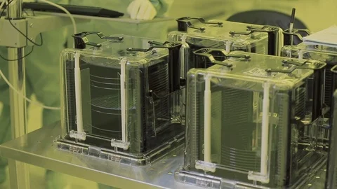 Close up. nano microchip  microprocessor. atmosphere clean zone Video stock 103951795