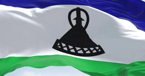 Close-up of national flag of Lesotho waving Stock Footage 295948595