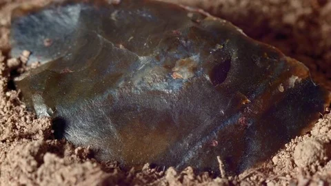 Close up of native american broken hand axe ax jasper chert paiute indian stone Video stock 81734804