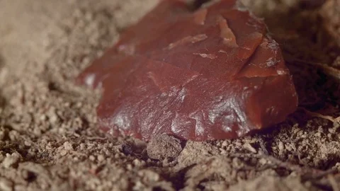 Close up of native american red arrowhead jasper chert paiute indian stone tool Video stock 81732855