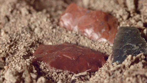 Close up of native american red arrowheads obsidian jasper chert paiute indian Stock Footage 81734167