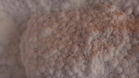 Close-up of natural pink salt formations inside a salt cave, showing mineral Stock Footage 328360462