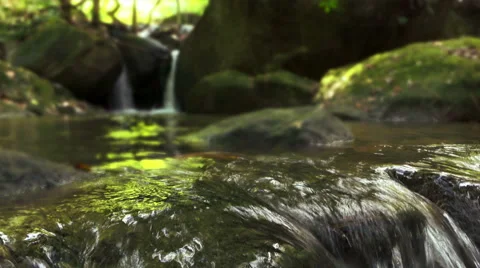 Close up of natural water fall with rock Stock Footage 68036613