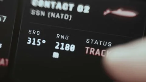 Close-up naval intelligence panel tracks SSN NATO contact 02 at bearing 315 Fotos de archivo