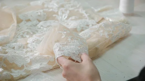 Close-up of needle and thread, embroider pattern. Equipment for sewing elegant Stock Footage 89859145