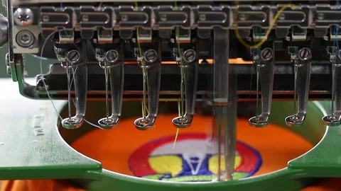 Close-up needle of Computerized machine embroidery Video stock 100202225