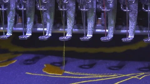 Close-up needle of Computerized machine embroidery on slow motion Video stock 107662858
