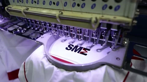 Close-up needle of Computerized machine embroidery on progress Video stock 139327709
