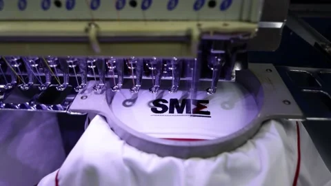 Close-up needle of Computerized machine embroidery on progress Video stock 139327725