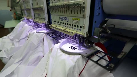 Close-up needle of Computerized machine embroidery on progress Video stock 139327808