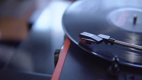 Close-up of Needle on Spinning Vinyl Record Stock Footage 280713515