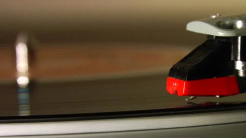 Close Up On Needle While Record Is Playing Stock Footage 144421486