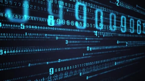 Close up of Neon Blue Digital Data Array in a 3D animation Stock Footage 252056879