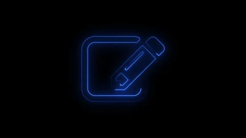 Close-up of a neon pencil icon on a black background for creative design Stock Footage 345942802