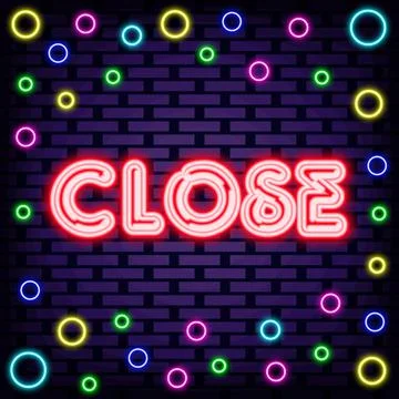 Close Neon signboards. Neon script. Night advensing. Stock Illustration