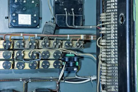 Close up of a network cable, close up of a power supply Stock Photos