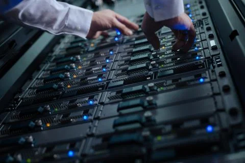 Close up of a network server in the data center 写真素材