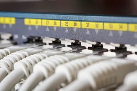 Close up of network switch with cables Stock Photos