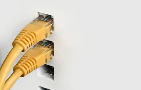 Close up of Network switch, cables Stock Photos