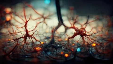 Close up neural neuron nerve ipulse connection brain mind concept macro Stock Illustration