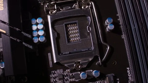 Close-up of a new computer motherboard 스톡 동영상 81085288