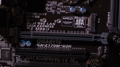 Close-up of a new computer motherboard Stock Footage 81085679