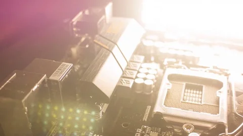 Close-up of a new computer motherboard Stock Footage 81088401