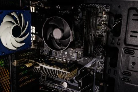 Close-up of new computer system unit from the inside Stock Photos
