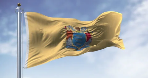 Close-up of New Jersey state flag waving in the wind Video stock 312797049